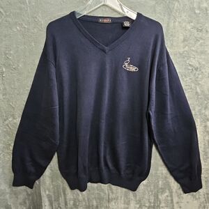 Divots Men's XL Vneck Sweater Navy cotton acrylic golf Plantation Course Edisto